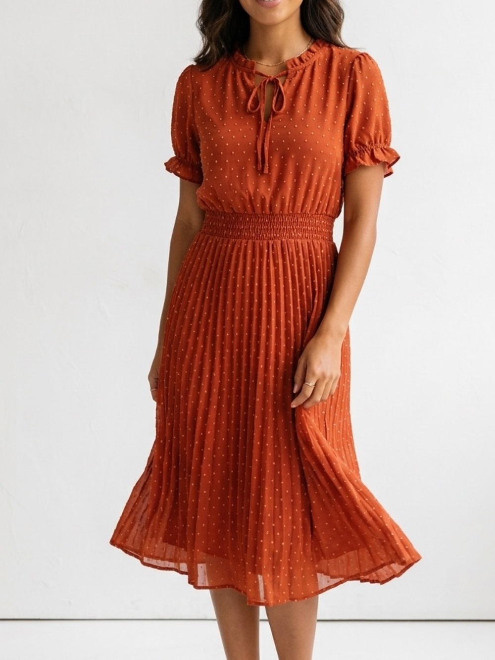 Rust Orange Textured Midi Dress - Women's